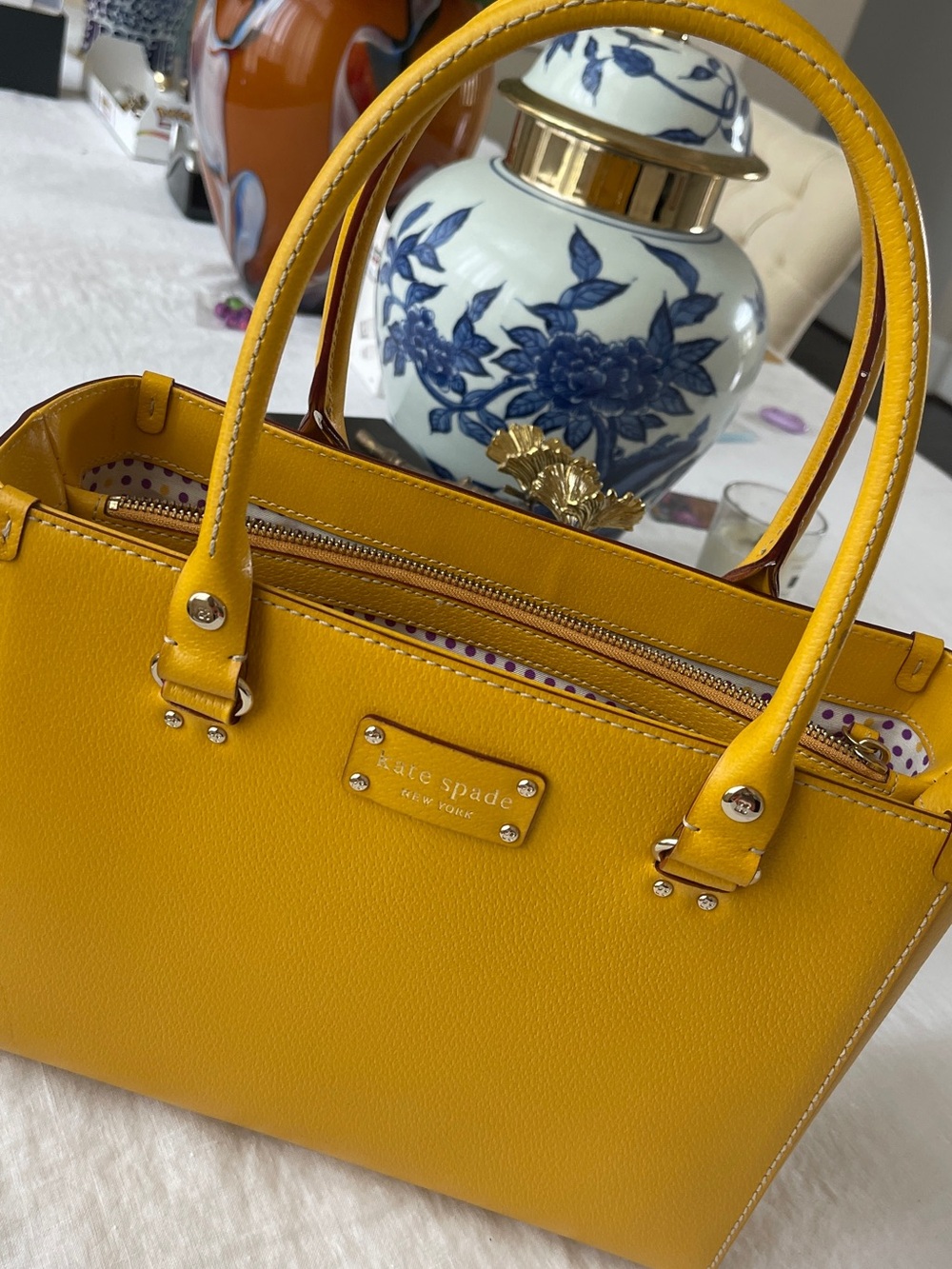 kate spade Yellow Leather Satchel with Gold Hardware - Picture 2 of 6